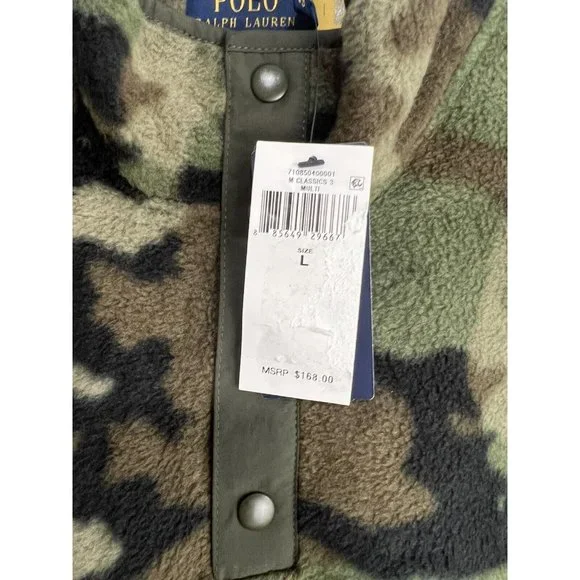 Polo Ralph Lauren Fleece Snap Pullover Green Camo NWT Large - Picture 4 of 8